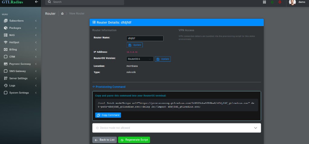 Router provisioning page